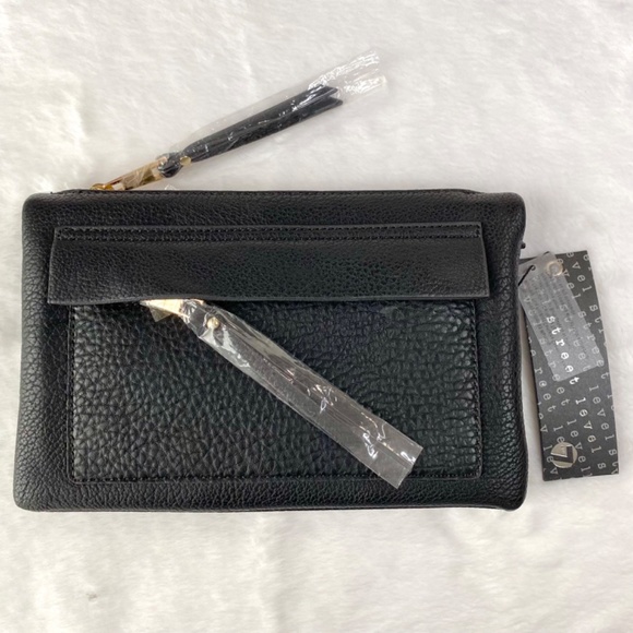 NWT Francesca’s Collection Black Slim Crossbody Bag or Clutch with Gold Chain - Picture 3 of 14